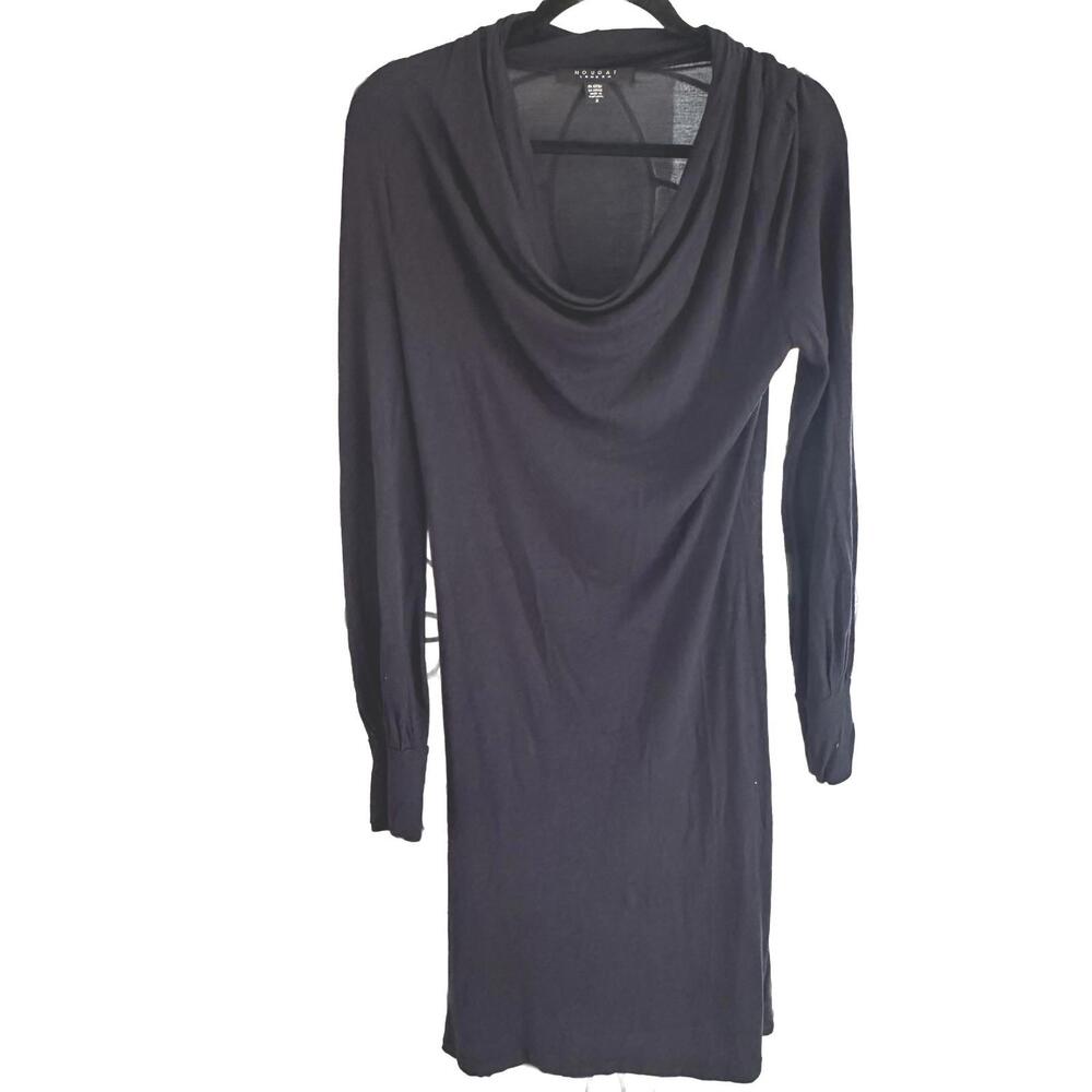 Nougat London Elegant Cowl Neck Navy Wool Blend Long Sleeve Midi Dress - Size 2
